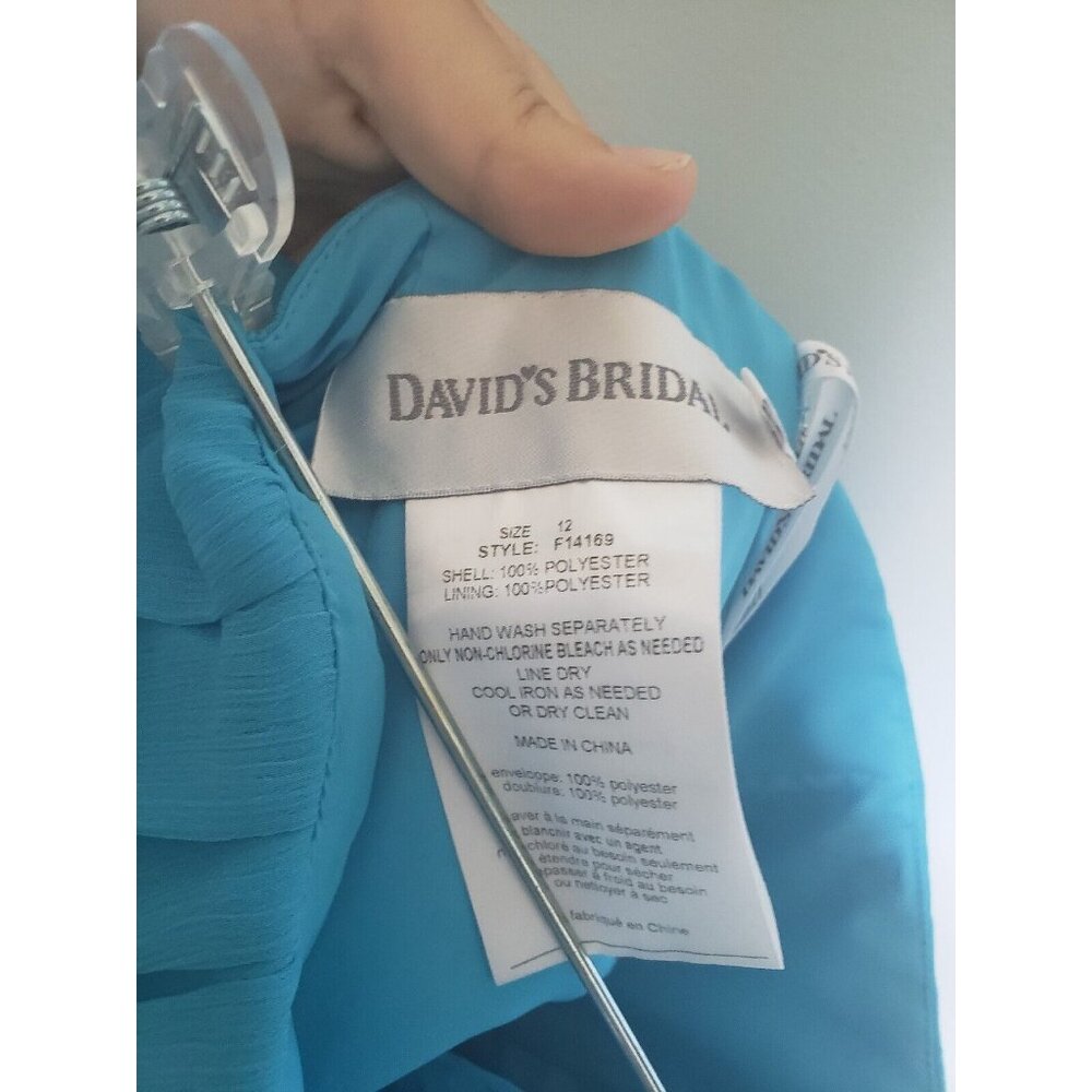 David's Bridal Women 12 Semi Formal Prom Dress Blue Strapless Ruffle Knee Length - Picture 5 of 5